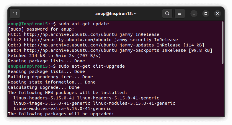 sudo apt get dist upgrade