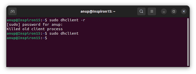sudo dhclient r