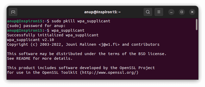 sudo pkill wpa supplicant