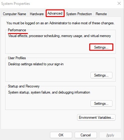 system properties performance