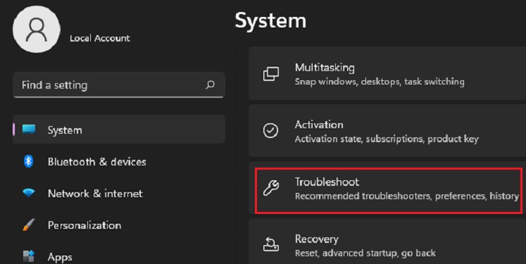 system troubleshoot