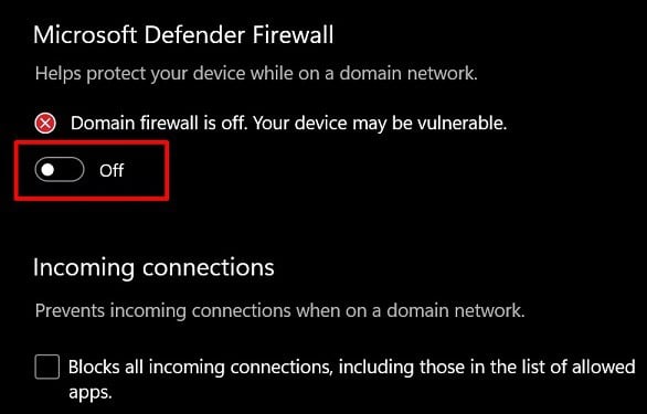 turn off microsoft defender firewall