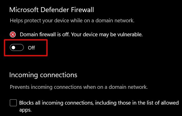 turn off microsoft defender firewall