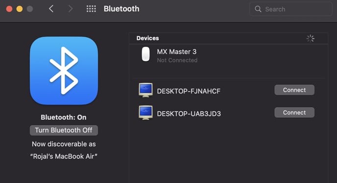 turning bluetooth on off on mac