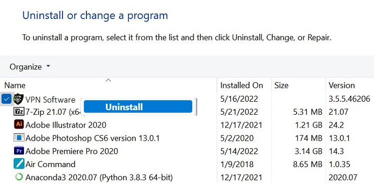 uninstall-vpn