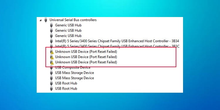 unknown usb device port reset failed