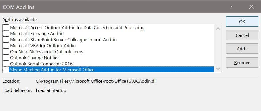 unselect all add ins