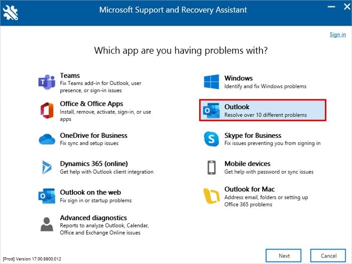 Choose-Outlook-Microsoft-Support-Tool