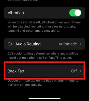 Click on Back Tap