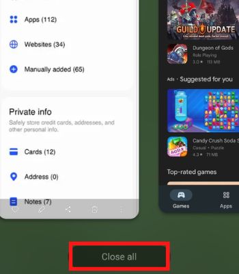 Click on Close All to remove all the background apps