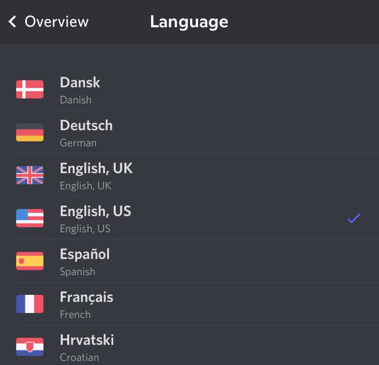 Discord select language mobile