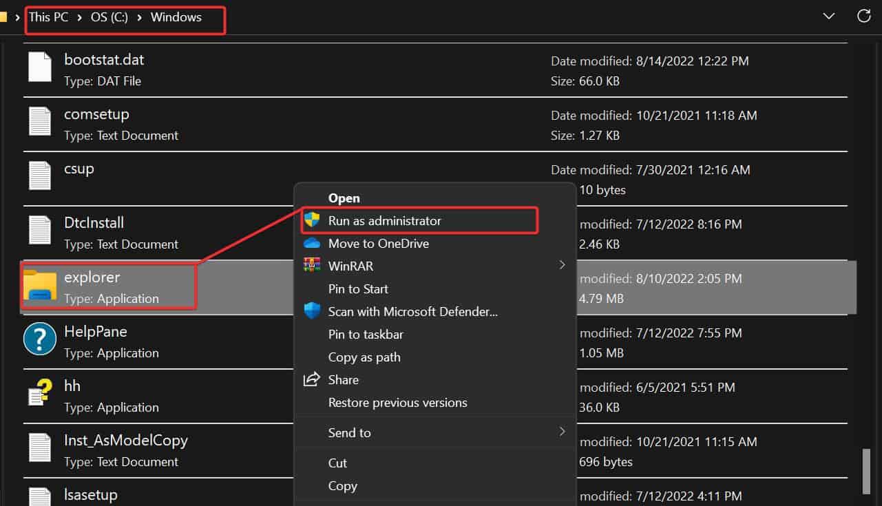 Run File explorer as admin in windows