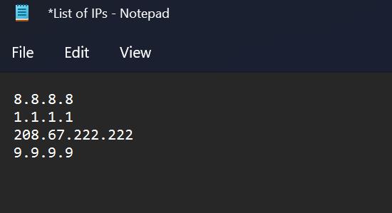 List of IPs