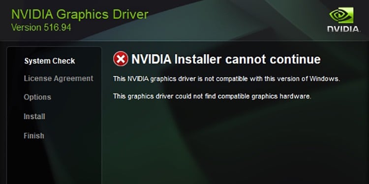Nvidia Driver Not Compatible With This Version of Windows