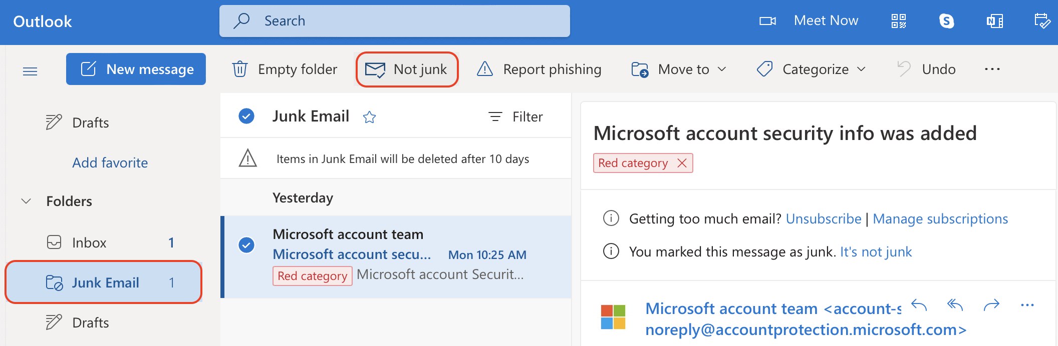 Outlook Junk Email