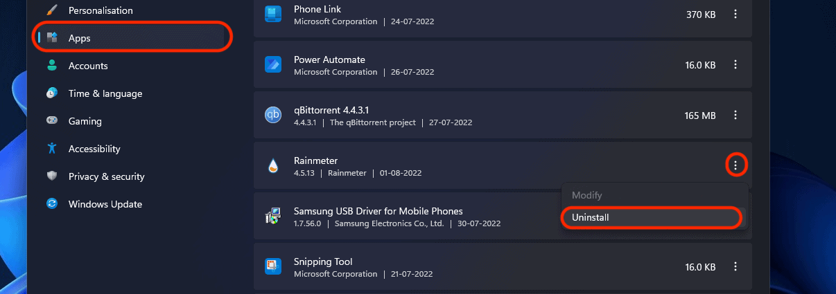 Rainmeter-Uninstall