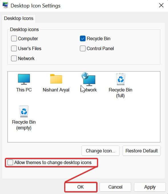 Restrict themes to change icons