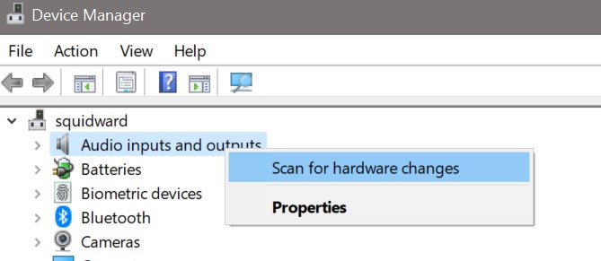 scan for hardware changes