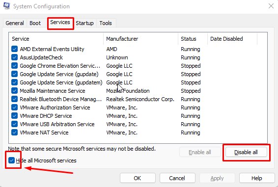 Services disable