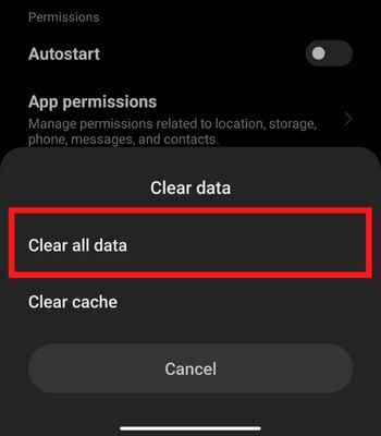 Select Clear All Data