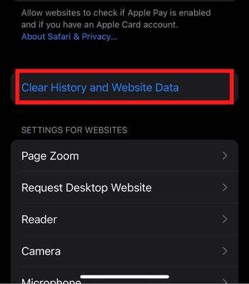 Tap on Clear History and Website Data