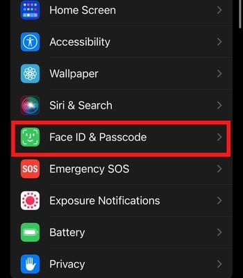 Tap on Face ID and Attention