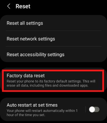 Tap on Factory data reset