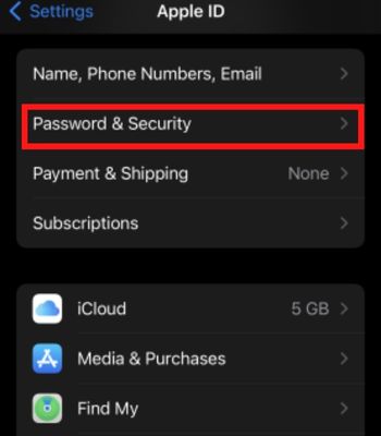 Tap on Password and Security