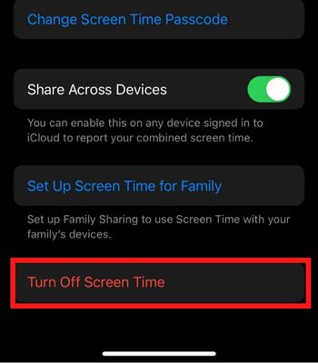 Tap on Turn off Screen Time