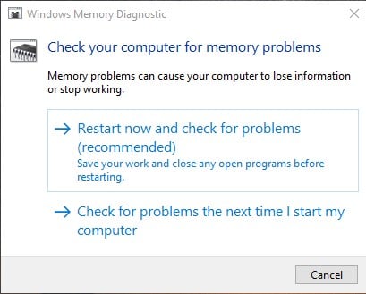 Windows Memory Diagnostic Restart