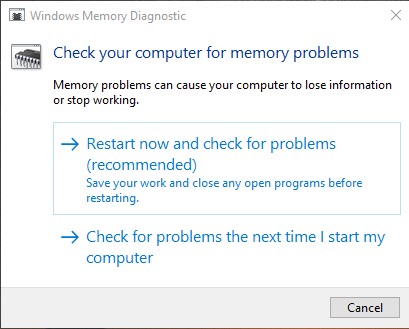 Windows Memory Diagnostic Restart