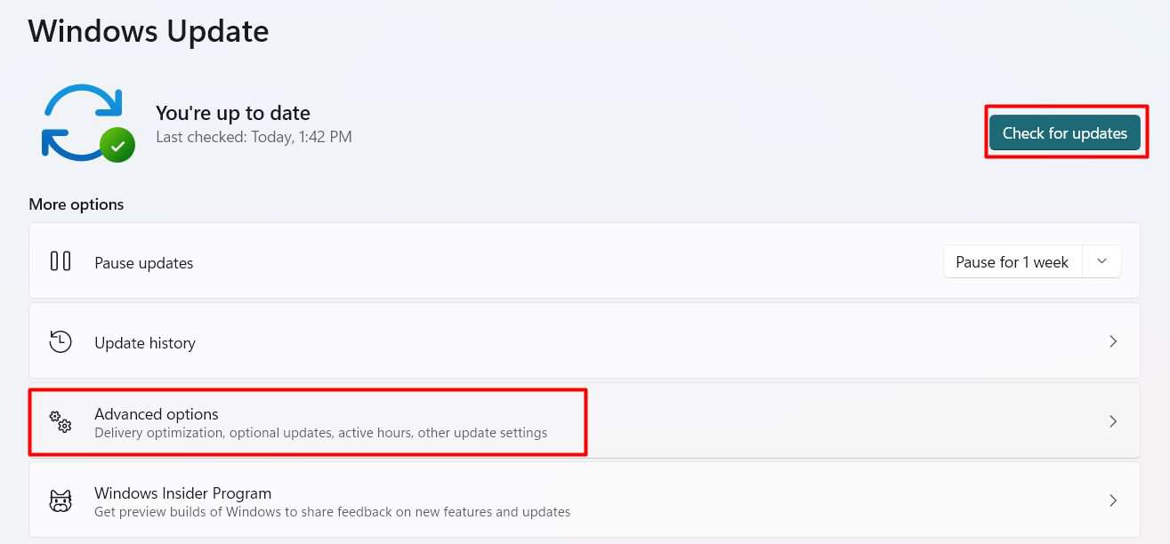 advanced options in windows update