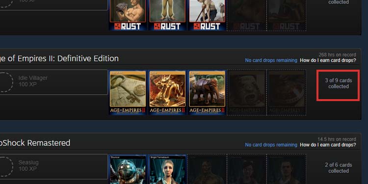cards collected steam