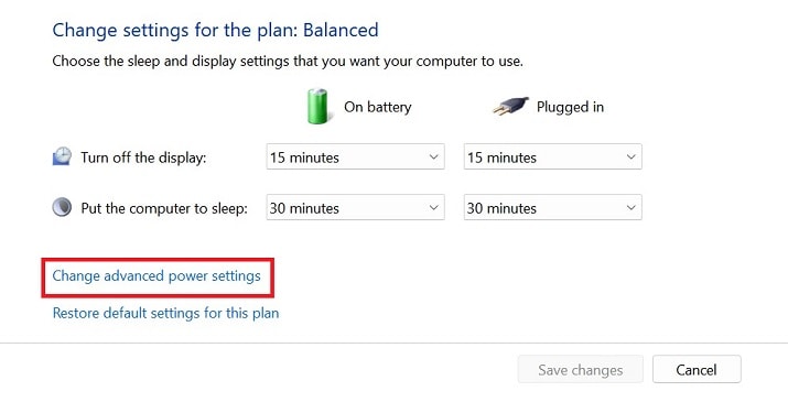 change advanced power settings