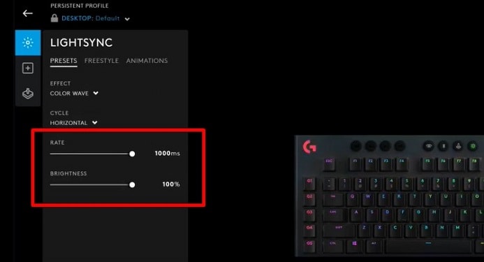 change rate and brightness in logitech ghub