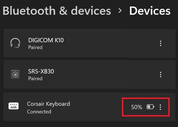 check battery percentage on wireless corsair keyboard