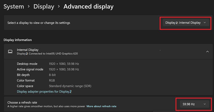 choose a refresh rate
