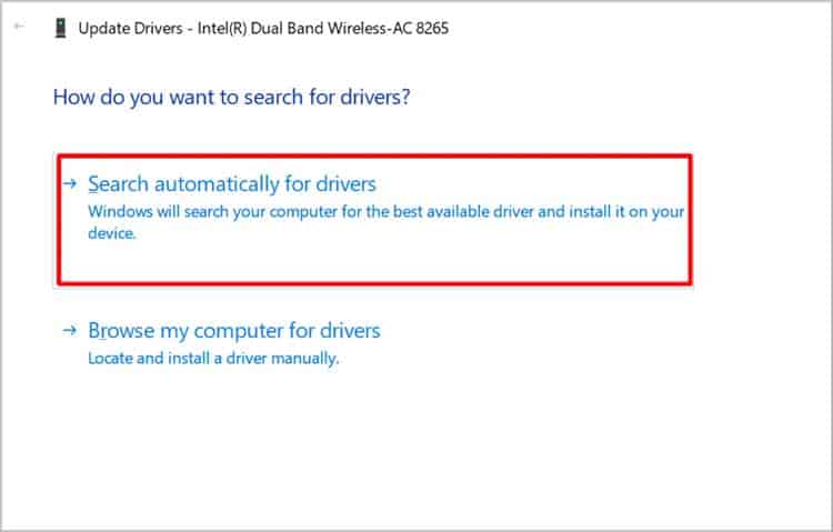 choose search automatically for drivers