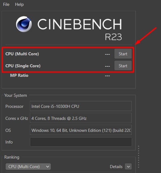 cinebench r23 start