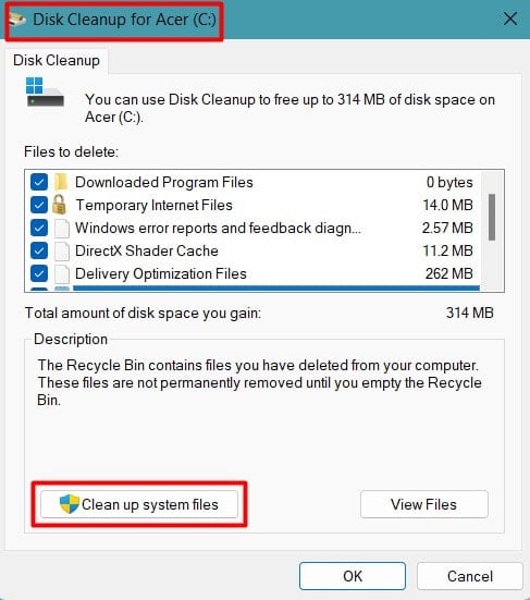 clean up system files disk cleanup