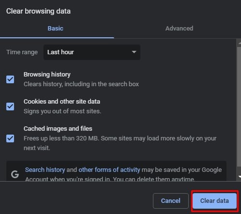 clear data