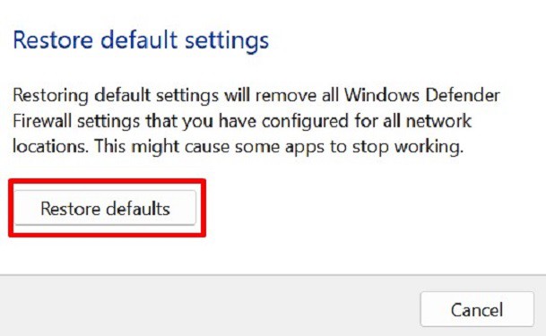 click on restore defaults