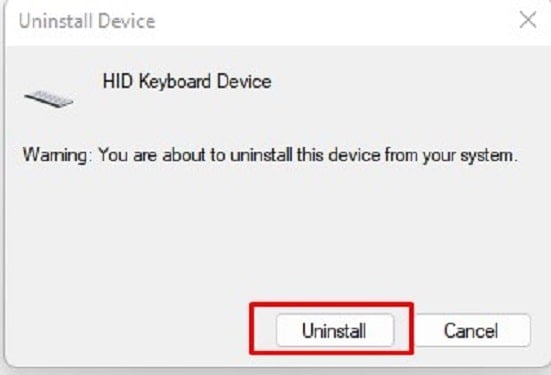click on uninstall button keyboard