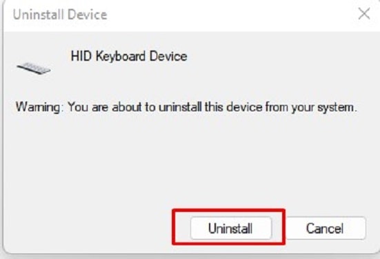 click on uninstall button keyboard