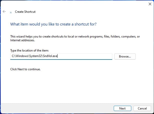 create shortcut for volume mixer