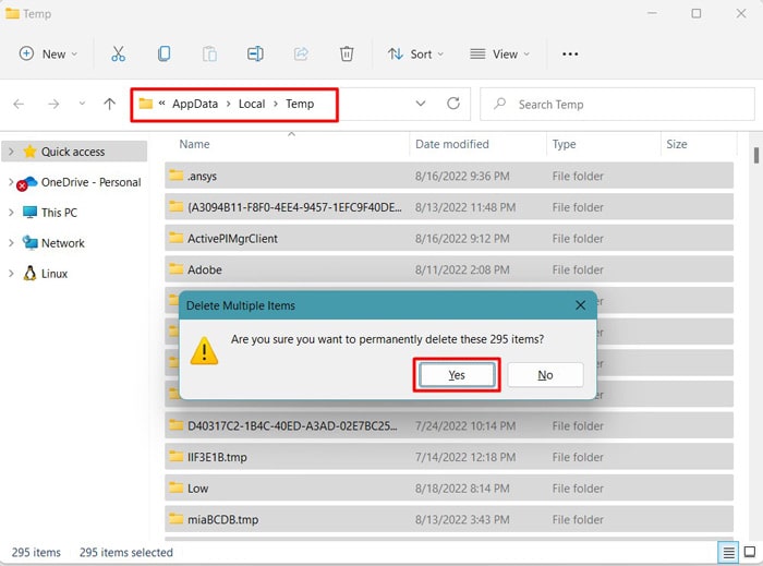 delete temp files
