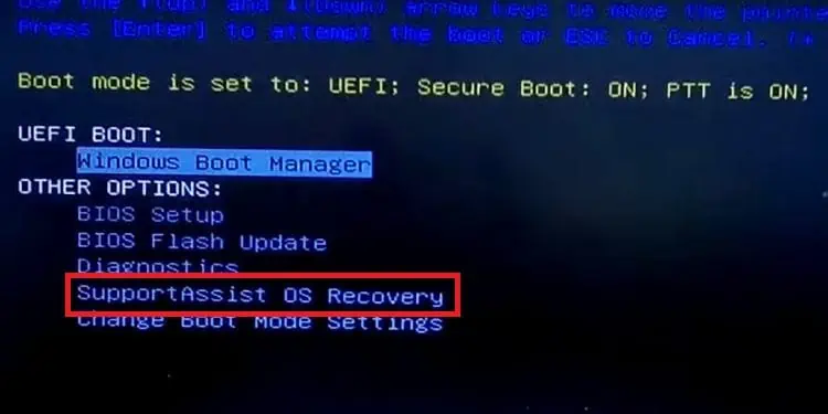 How to Factory Reset Laptop Without Password (in 3 Ways) 37 dell-bios-choose-supportassist-os-recovery