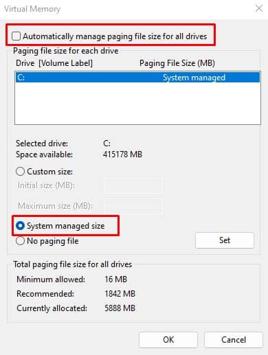 deselect automatically manage paging size