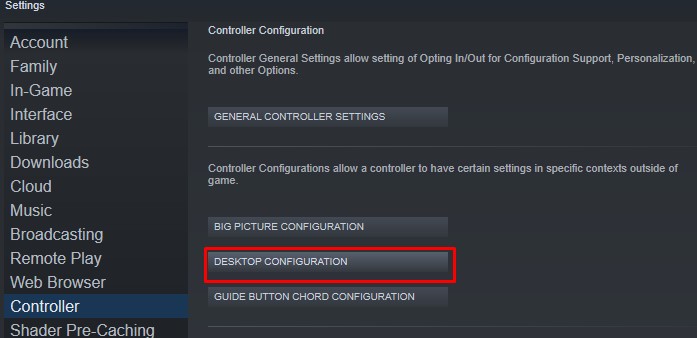 steam desktop configuration