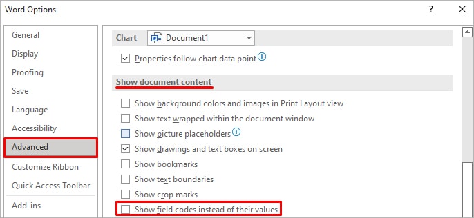 disable-field-codes-on-word